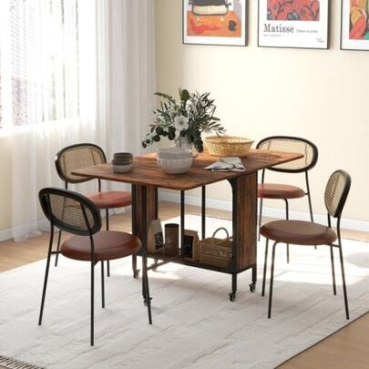 Folding Dining Table, Portable Folding Table For 6 People With Storage Stand, Load Capacity Up To 50 Kg, Dimensions 130 X 80 X 74 Cm, Reddish Brown