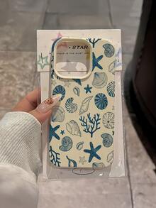 Ocean 1pc White & Blue Seashell Design Minimalist Full Coverage TPU Shockproof Phone Case, Suitable Compatible With Apple 17, 16, 15, 14, 13, 12, 11 Pro Max, Air, And Series - Multicolor - View 2