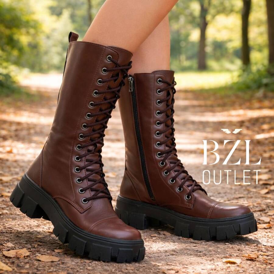 Black And Brown Long High Boot Bloggers - Rust Brown - View 1