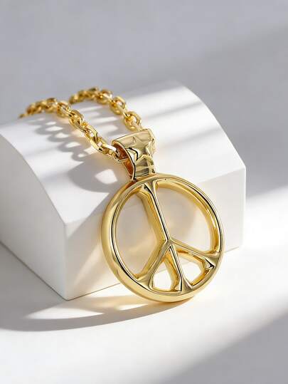 Charm-In Minimalist Retro Necklace, Women's Gold-Plated Peace Sign Pendant Necklace, Suitable For Daily Commute And Holiday Outfits, Gift For Girlfriend