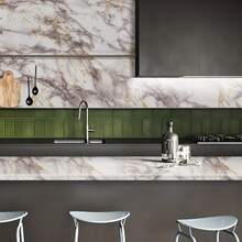 1 Roll Waterproof, Oil-Proof, Heat-Resistant Dining Table Protective Sticker, Gray & White Marble Pattern Self-Adhesive Paper | Heat-Resistant, Easy To Tear And Stick, Suitable For Kitchen Countertop, Cabinet, Table Renovation - White Gray Stone - View 3