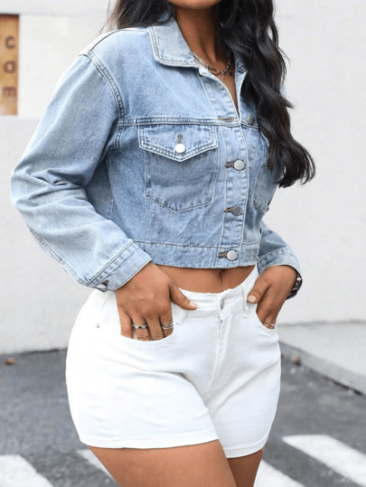 Chamarra de Mezclilla para Mujer Estilo Casual Urbano Chamarra mezclilla dama corte cuello camisero manga larga primavera otoño uso diario