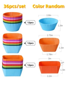 12/36件装硅胶午餐盒分隔盘，可重复使用的硅胶午餐盒隔层内衬，松饼杯，不粘烘焙杯，可放入洗碗机和冰箱，返校用品 - 彩色 - 查看 2