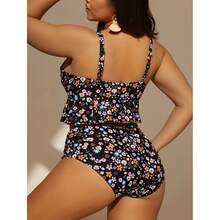 Plus Size Tankini Swimsuit Ditsy Floral - Ruffle Swim Top & High Waisted Bottoms - Women's Swimwear For Beach, Pool, Vacation - Adjustable Straps - 多色1422 - 查看 2