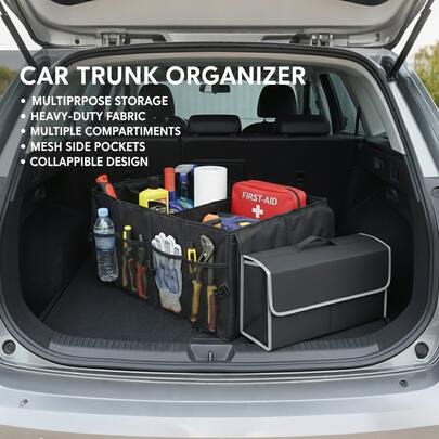 Multi-Functional Multi-Pocket Car Trunk Organizer Box, Foldable Oxford Cloth Storage Box With Dividers And Reinforced Design, Large Capacity Portable Storage Box, Multiple Colors Available (Black/Red/Blue/Green), Multiple Styles, Suitable For SUV, Sedan And Family Travel