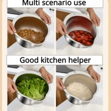 不锈钢加厚斜底淘米盆，蔬菜清洗滤篮，厨房漏勺，学习用品，圣诞礼物 - 瀝水籃 - 查看 4