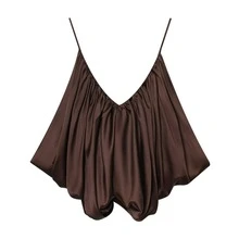 Áo hai dây xếp ly bằng satin gợi cảm, thời trang nữ mùa hè DEEKA. - Cà phê nâu - Xem 2