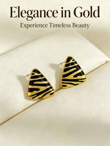 4 Pairs Elegant Style Stainless Steel Triangle Enamel Gold Earrings, Geometric Pattern Vintage Exquisite Office Earrings. Simple Fashion Stainless Steel Earrings Suitable For Women's Daily Wear, Also A Great Gift For Female Friends. (Optional 1/4) - Multicolor - View 11