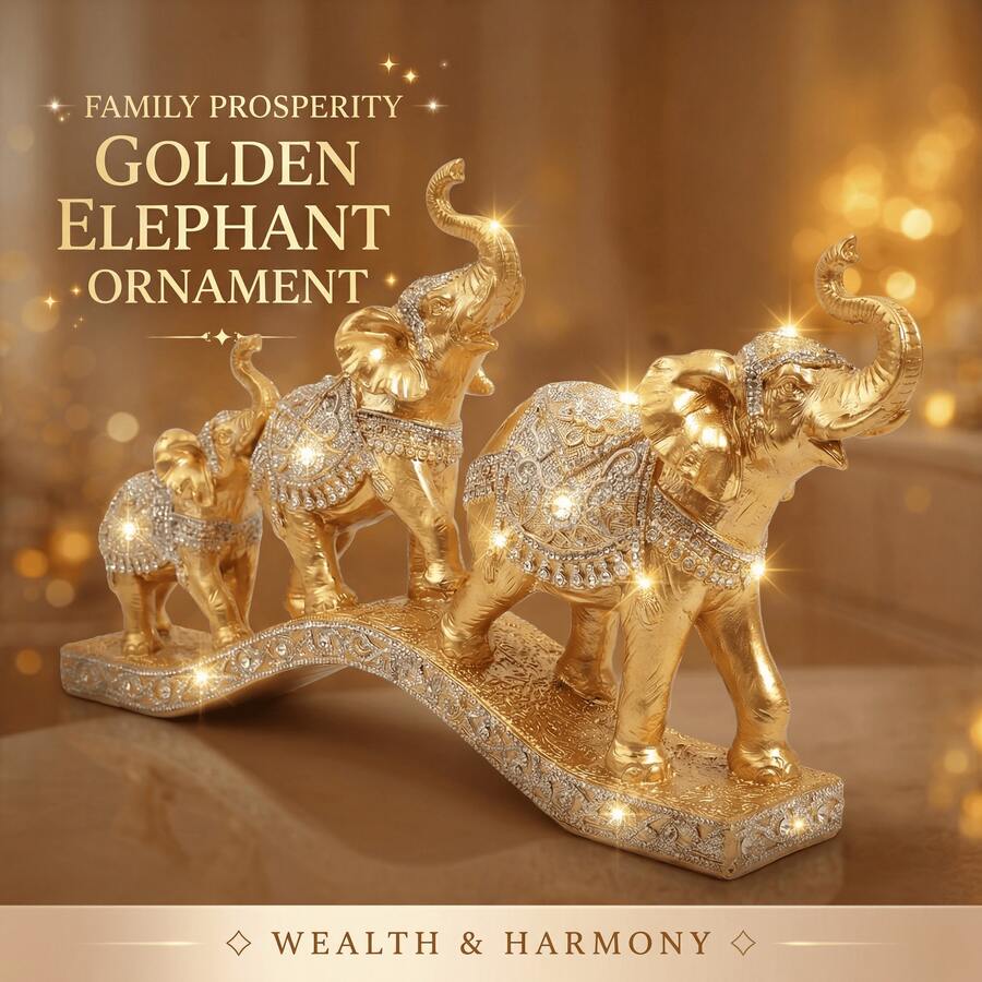 LUMIARTISAN Creative Elephant Statue Decor,  Elephant Sculpture For Home Entryway, European Style TV Stand Cabinet With Wine Rack For Living Room﻿ - 幸運象-3 - 查看 1