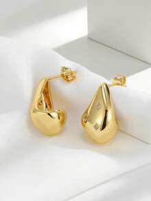 Women's Asymmetrical Arc C-Shaped Earrings, Starburst Zirconia Embedded Design, Minimalist Elegant Style, Suitable For Daily Commute And Workwear, An Ideal Gift For Fashion Enthusiasts - Gold - View 3
