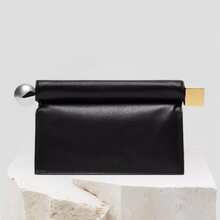 Shiny Metallic PU Leather Purse Bag Novel Square Glossy Folding Handbag For Dinner Wedding Banquet Prom - 黑色 - 查看 1