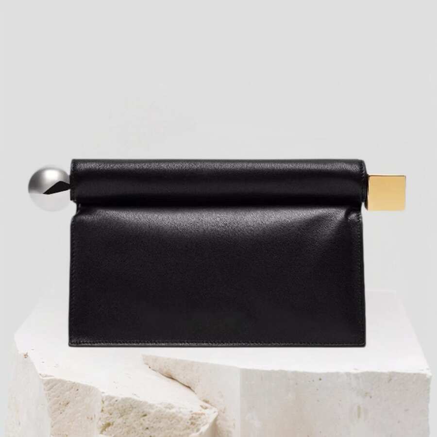 Shiny Metallic PU Leather Purse Bag Novel Square Glossy Folding Handbag For Dinner Wedding Banquet Prom - 黑色 - 查看 1