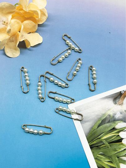 10pcs Elegant Pearl Safety Pins, Waist Cincher For Jeans, Easy Waist Shaping Without Sewing, Suitable For Clothing, Blankets, Crafts, Skirts