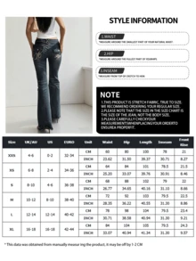 NVFelix 2026新款女士修身低腰喇叭牛仔裤，采用渐变染色细节、刺绣口袋和弹力面料，融合了Y2K街头风和优雅风格，适合春夏休闲穿着，深蓝色 - 藍色 - 查看 7