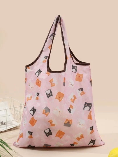 1PC/3PCS Reusable Shopping Bag, Printed Pattern, Large Capacity, Large Foldable Tote Bag With Long Handles, Suitable For Buying Groceries And Clothing. It Can Also Be Used As A Student Tote Bag Or School Bag; Portable, Foldable, And Suitable For Business Casual Styles.
