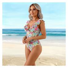 Floral One Piece Swimsuit Women High Cut Bathing Suit RuffleTummy Control Sexy Swimwear For Surfing Beach Vacation Summer - 多色538 - 查看 3