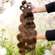 BINF Chocolate Brown Wavy Unprocessed Brazilian Virgin Human Hair Weave, Double Layer, Suitable For Dyeing Or Bleaching, #4 Wavy Human Hair Extensions Suitable For Women's Wedding - S4 - View 4
