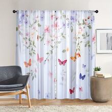 2 tấm rèm in hình bướm và hoa - Chất liệu polyester mờ, dễ lắp đặt, có túi luồn thanh treo rèm, phù hợp trang trí phòng ngủ và phòng khách, thiết kế tạo sự riêng tư và cảm hứng thiên nhiên, rèm cửa phòng khách. - Nhiều màu - Xem 2
