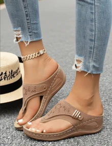 Summer Fashion New Thick - Soled Wedge Women's Sandals, Hollow And Breathable, Comfortable And Versatile For Beach Vacations And Casual Wear, Suitable For Daily Shopping Trips - Brown - View 5
