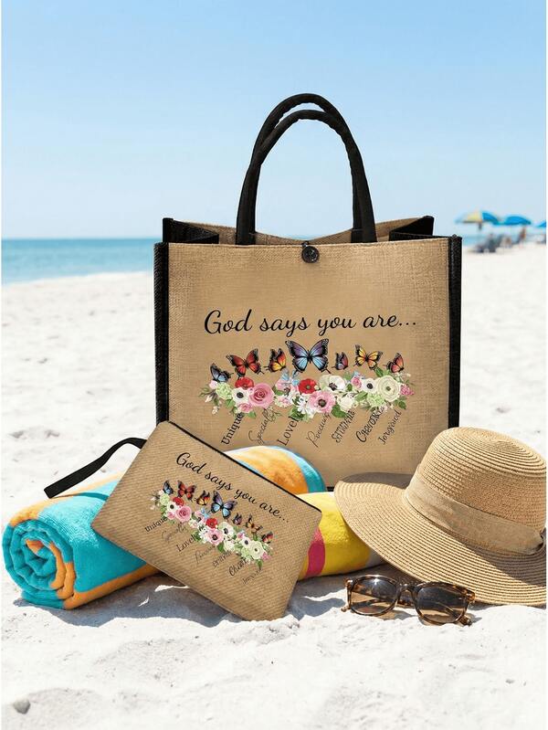This Adorable Travel Makeup Bag Featuring The Words "God Says You Are" Is A Lightweight Cosmetic Organizer For Women, A Wallet, And An Essential Travel Accessory. The Set Includes A Handbag And Makeup Bag With A Resort-Style Letter Design Shopping Bag, Perfect For Weddings, Birthdays, Beach Outings, And Holidays. It Makes The Ideal Gift For Family And Friends. The Spacious Bag Is Also Suitable For Students.