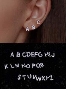 925 Sterling Silver Letter A-Z Single Stud Earrings, Hypoallergenic Minimalist Classic Style, Elegant Gift For Women/Men, Birthday/Valentine's Day Present For Girlfriend/Boyfriend - Single - View 9