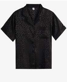 Snug League 2pcs Men Short Sleeve Sleepwear Set, Thin Silk Ice Fabric Leopard Pattern Kimono Collar Black Pajamas For Summer & Home - Black - View 8