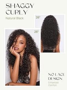 Jerry Curly 3 In 1 Half Wig Drawstring Band Wear Go Wig Invisible Hairline Human Hair Wigs Glueless Put On And Go Beginner Friendly Deep Wave Wigs Human Hair Drawstring Headband Wig For Women - Natural Black - Xem 4