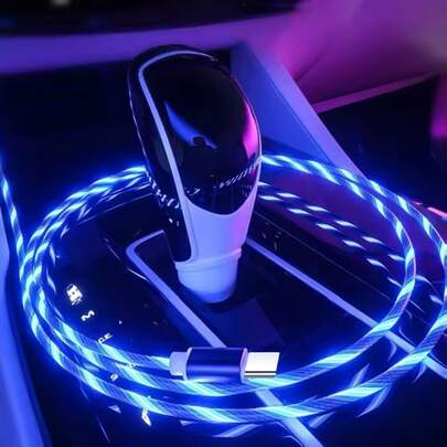 1 قطعة كابل بيانات نوع C متعدد الألوان ذو مؤشر إضاءة متدفق، شحن سريع بتقنية PD، مستقر ومتين، متوافق مع أجهزة أبل 17/16/15، ضروري للمكتب والسفر والسيارة والألعاب والبث