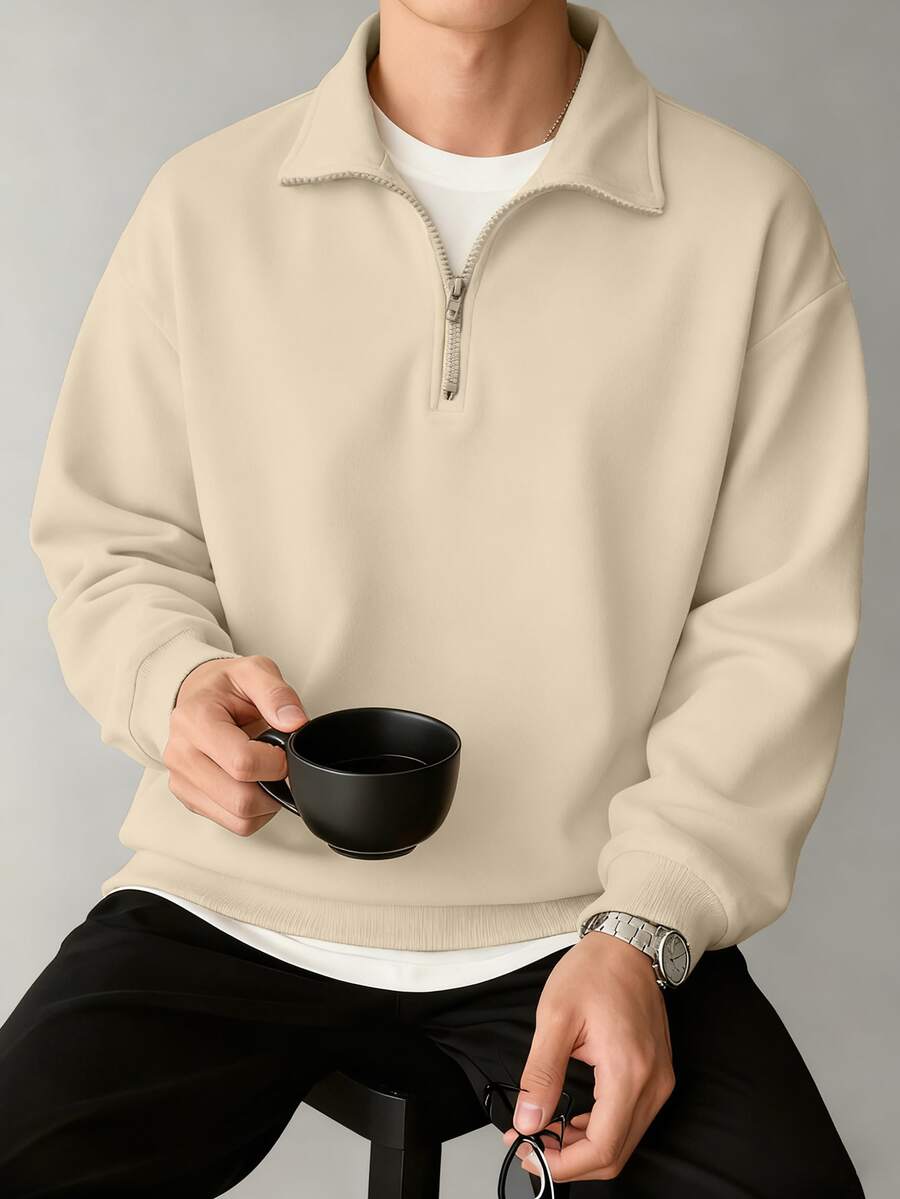 Sudadera casual de manga larga con cuello alto, cremallera y media cartera, versátil para el trabajo y el tiempo libre, para otoño/invierno - Albaricoque - Ver 1