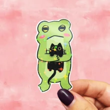 1张/3张青蛙拥抱黑猫贴纸，咖啡爱好者妈妈俱乐部，疲惫妈妈，叛逆女孩 - 聚丙烯材质，适用于汽车保险杠、笔记本电脑和水杯 - 生命、宇宙和万物象征，剪贴簿用品 - 乙烯基 - 查看 19