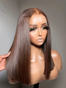 Tóc giả kiểu Bob #4 màu vàng mật ong, tóc giả ren phía trước bằng tóc thật, tóc giả ren trong suốt 13x4, tóc giả kiểu Bob cho nữ, đã được tỉa sẵn và có tóc con. - Nhiều màu - Xem 6