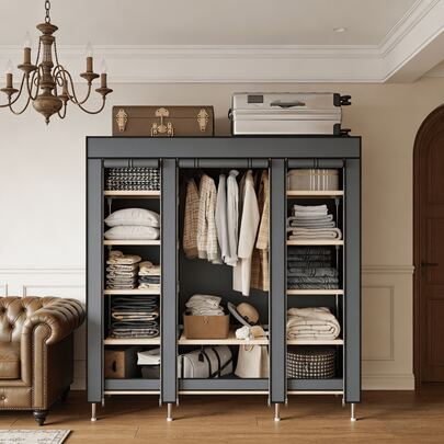 Portable Clothes Organizer With11 Storage Spaces And One Hanging Area, Portable Closet Non-Woven Fabric,Dark Brown Gary