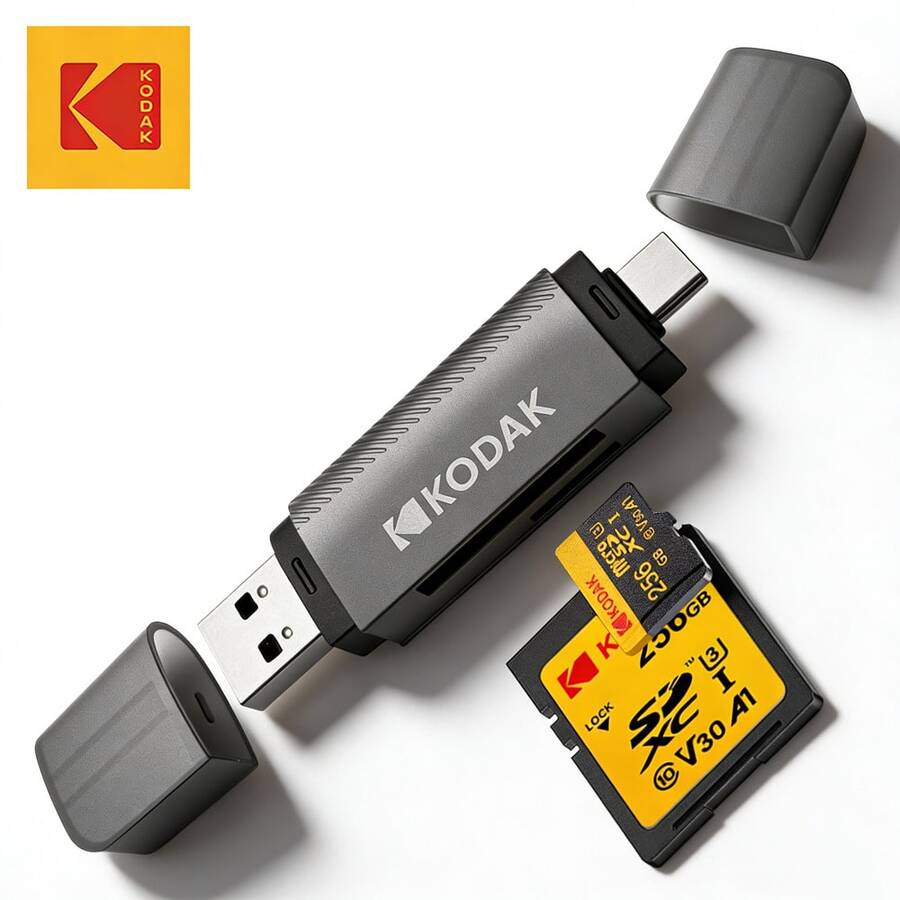 Lector de tarjetas 4 en 1 Kodak USB 3.0 y adaptador de tarjeta universal Tipo-C, adaptador multifuncional para tarjeta SD y tarjeta Micro SD - Adaptador de tarjeta MicroSD y SD - Ver 1
