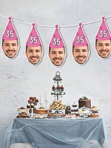 定制人脸照片生日横幅，个性化定制人脸派对横幅装饰，带生日帽的定制人脸横幅，单身人士生日派对趣味个性化人脸横幅，人脸横幅，新郎脸，老公生日礼物，趣味，纸质人脸，单身人士，个性化生日横幅，定制，个性化礼物，秋季装饰 - 多色-帽子橫幅 - 查看 8