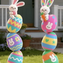 1 Set 2D Flat Printing Acrylic Easter Garden Decor Kit | Rabbit & Egg Theme Party Props, Suitable For Lawn And Home Holiday Display, Garden Stake Decoration - A - View 3