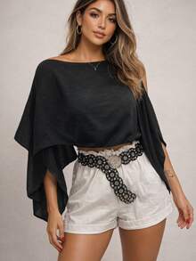 Women's Blouse/Tunic Cape - Elegant, Casual, Multi-Way Style, Boho Style - đen - Xem 2