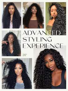 Jerry Curly 3 In 1 Half Wig Drawstring Band Wear Go Wig Invisible Hairline Human Hair Wigs Glueless Put On And Go Beginner Friendly Deep Wave Wigs Human Hair Drawstring Headband Wig For Women - Natural Black - Xem 6