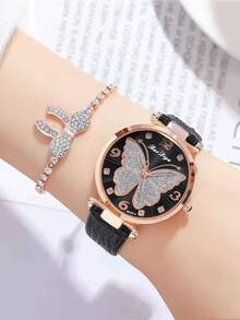 2pcs/Set Fashionable Round Design Versatile Luxury Women's Watch Set, Elegant Business Style - Multicolor - View 2