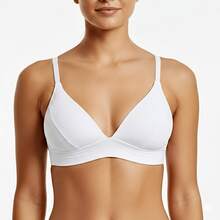 Kit Of 1 To 2 Ribbed Bras With Padded Cups, No Underwire, Thin Adjustable Straps, Comfortable And Wrinkle-Free - 1 件胸罩(白色) - 查看 1