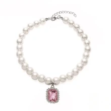 2pcs Rhinestone & Faux Pearl Pet Necklace, Elegant Minimalist Design, Adjustable Fit, Durable & Non-Scratch For Cats & Dogs - Multicolor - View 6