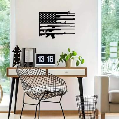 Classic American Flag Gun Metal Wall Decor, Patriotic Home Decoration, Independence Day Badge, Suitable For Gun Enthusiasts, July 4th Wall Hanging