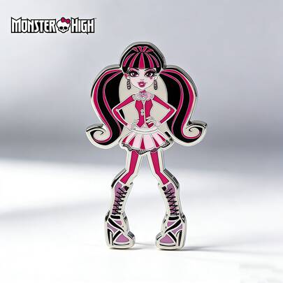 Mattel 1枚美泰官方授权的Monster High Draculaura珐琅徽章，可爱卡通人物胸针，可作帽子、包包、服装配饰，圣诞节、生日派对粉丝礼物