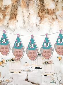 定制人脸照片生日横幅，个性化定制人脸派对横幅装饰，带生日帽的定制人脸横幅，单身人士生日派对趣味个性化人脸横幅，人脸横幅，新郎脸，老公生日礼物，趣味，纸质人脸，单身人士，个性化生日横幅，定制，个性化礼物，秋季装饰 - 多色-帽子橫幅 - 查看 6