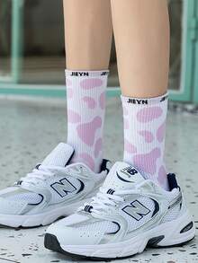5 Pairs Random Cow Print Mid-Calf Socks, Fashionable Skin-Friendly And Comfortable - Multicolor - View 3