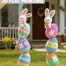 1 Set 2D Flat Printing Acrylic Easter Garden Decor Kit | Rabbit & Egg Theme Party Props, Suitable For Lawn And Home Holiday Display, Garden Stake Decoration - A - View 1