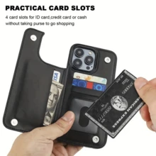 Wild Bones Sweetheart Patterned Card Holder Leather Case Is Compatible With IPhone 17 Pro Max/Air/16/15/14/13/12/11.For Samsung S22/S23/S24/25. It's An Ideal Gift For Christmas, Valentine's Day, And New Year's, Perfect For Boyfriends, Girlfriends, And Family. - màu đen - Xem 3