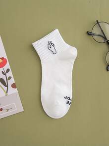 5 Pairs Random Cartoon Pattern Women's Mid-Calf Socks, & Comfortable, Skin-Friendly & Breathable - White - View 7