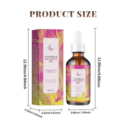 Hair Regrowth Slowing Depilatory Oil - Cyperus Rotundus (Nut Grass) Extract, Mild For Sensitive Skin & Zones