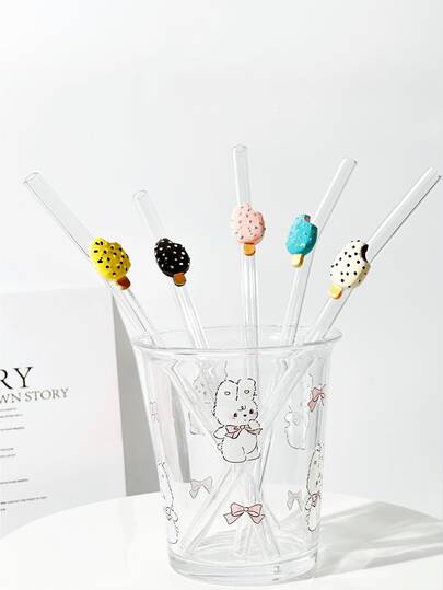 Reusable Glass Straw, Transparent Milkshake, Smoothie, Juice, Milk, Cocktail, Cold Drink, Ice Cream Party Curved Glass Straw