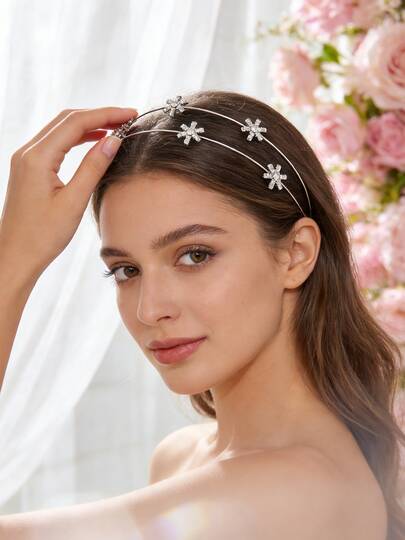Dreamy Double-Layer Snowflake Headband, Sparkling Silver Fully Rhinestoned Elegant Bridal Hair Accessory